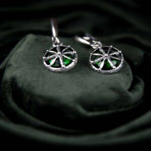 Handmade earrings with green zircon