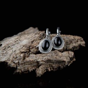 Handmade aged earrings with onyx