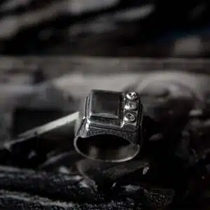 Handmade ring with purple and white zircon