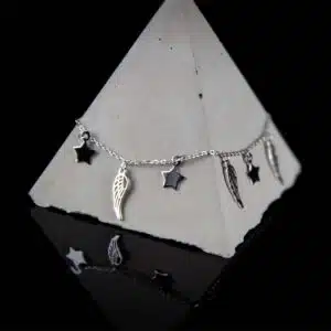 Silver Bracelet Decorated with Silver Wings and Silver Stars | Adjustable Size | Perfect for Gift Giving